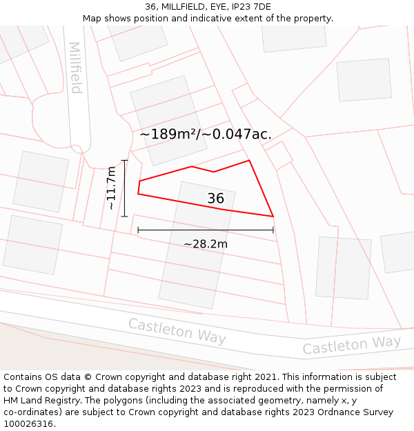 36, MILLFIELD, EYE, IP23 7DE: Plot and title map
