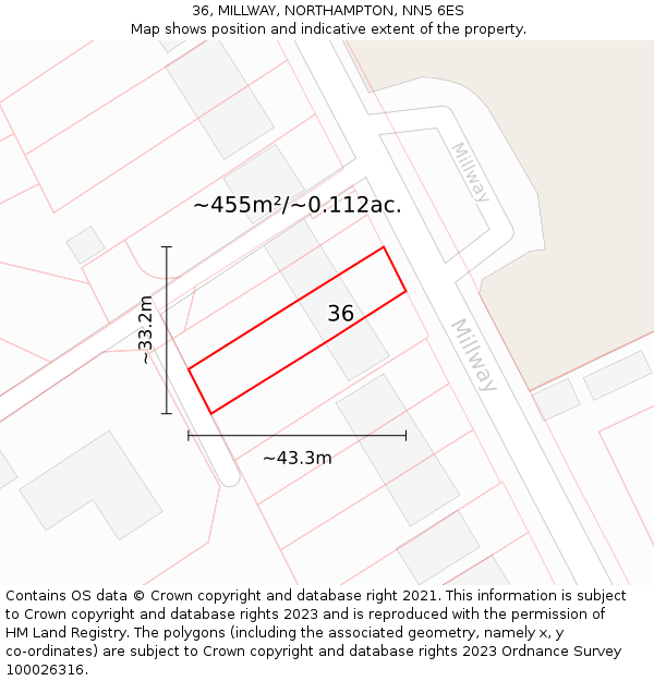 36, MILLWAY, NORTHAMPTON, NN5 6ES: Plot and title map