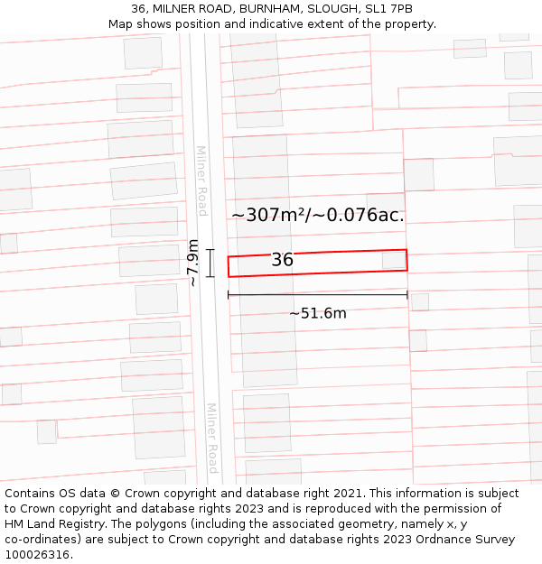 36, MILNER ROAD, BURNHAM, SLOUGH, SL1 7PB: Plot and title map