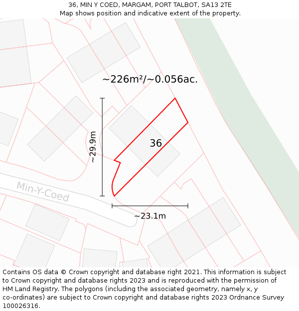 36, MIN Y COED, MARGAM, PORT TALBOT, SA13 2TE: Plot and title map