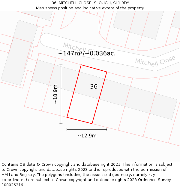 36, MITCHELL CLOSE, SLOUGH, SL1 9DY: Plot and title map