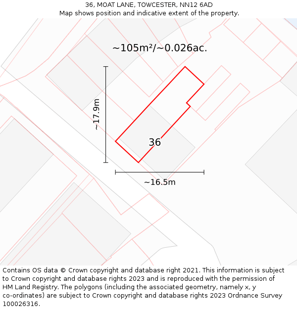 36, MOAT LANE, TOWCESTER, NN12 6AD: Plot and title map