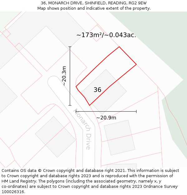 36, MONARCH DRIVE, SHINFIELD, READING, RG2 9EW: Plot and title map