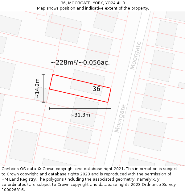 36, MOORGATE, YORK, YO24 4HR: Plot and title map