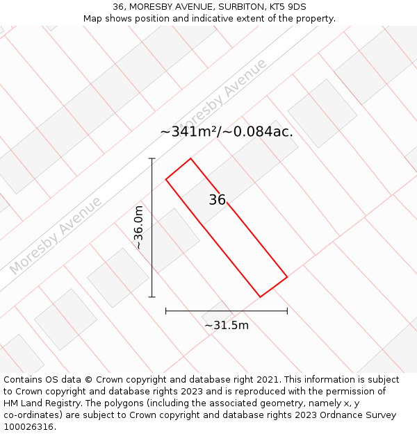 36, MORESBY AVENUE, SURBITON, KT5 9DS: Plot and title map
