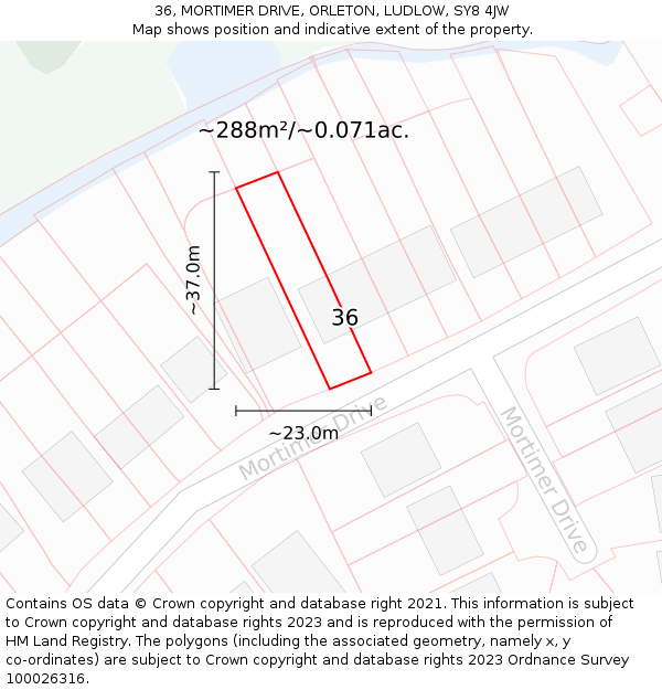 36, MORTIMER DRIVE, ORLETON, LUDLOW, SY8 4JW: Plot and title map
