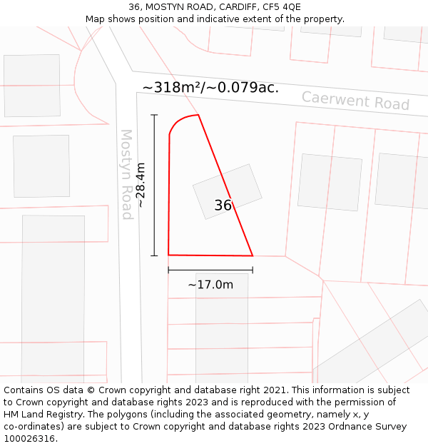 36, MOSTYN ROAD, CARDIFF, CF5 4QE: Plot and title map