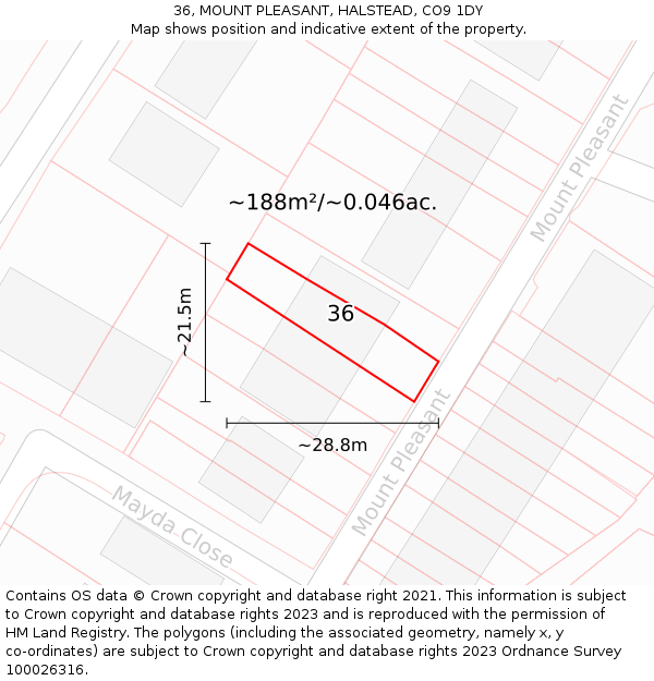 36, MOUNT PLEASANT, HALSTEAD, CO9 1DY: Plot and title map