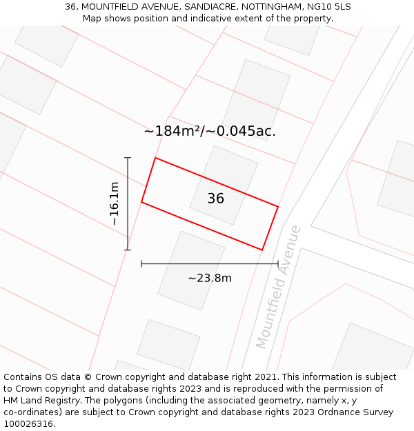 36, MOUNTFIELD AVENUE, SANDIACRE, NOTTINGHAM, NG10 5LS: Plot and title map