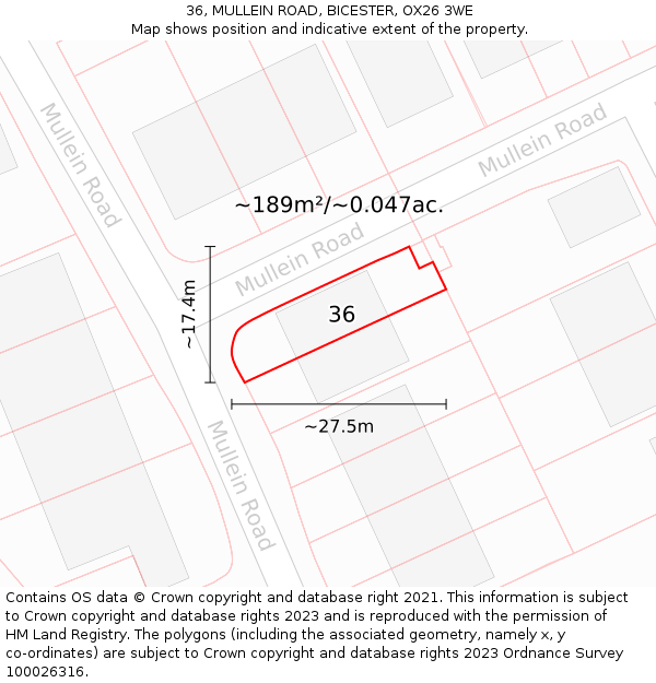 36, MULLEIN ROAD, BICESTER, OX26 3WE: Plot and title map