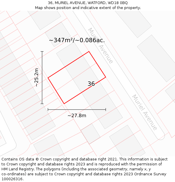 36, MURIEL AVENUE, WATFORD, WD18 0BQ: Plot and title map