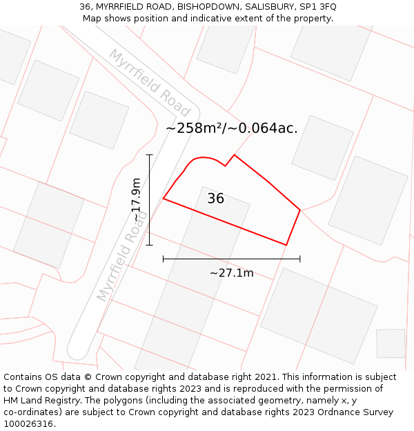 36, MYRRFIELD ROAD, BISHOPDOWN, SALISBURY, SP1 3FQ: Plot and title map