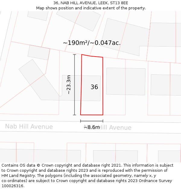 36, NAB HILL AVENUE, LEEK, ST13 8EE: Plot and title map