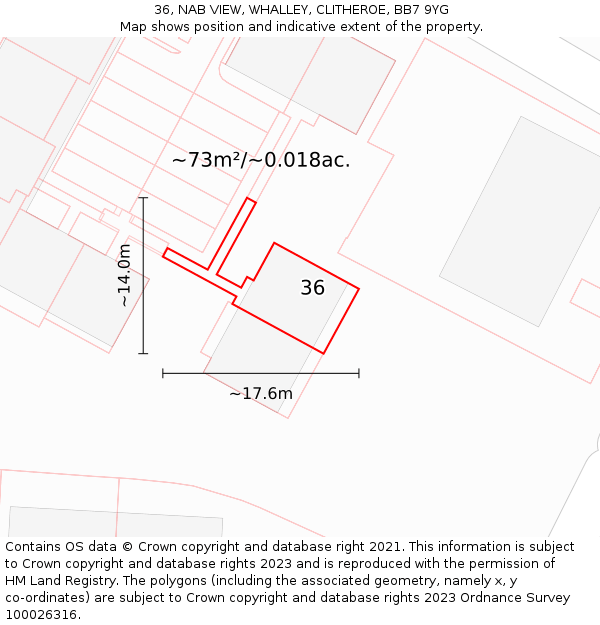 36, NAB VIEW, WHALLEY, CLITHEROE, BB7 9YG: Plot and title map