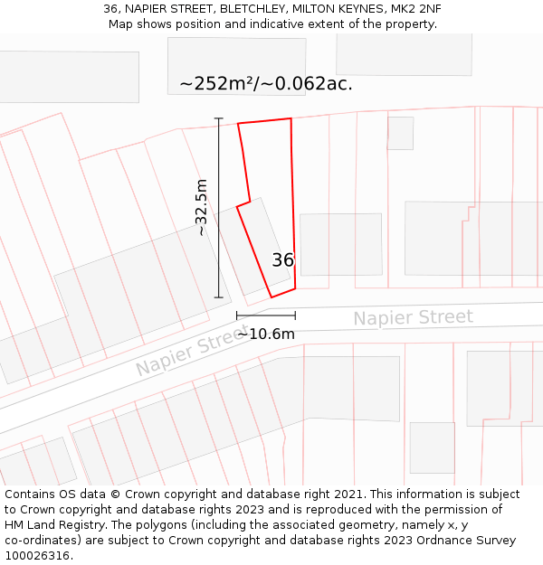 36, NAPIER STREET, BLETCHLEY, MILTON KEYNES, MK2 2NF: Plot and title map