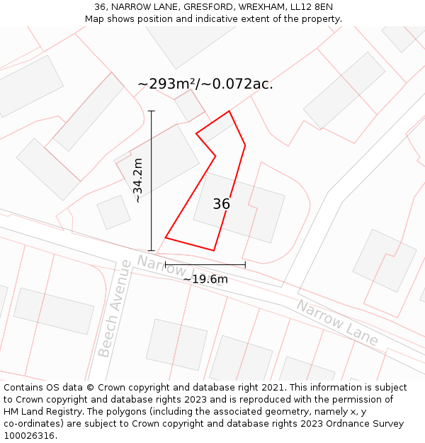 36, NARROW LANE, GRESFORD, WREXHAM, LL12 8EN: Plot and title map