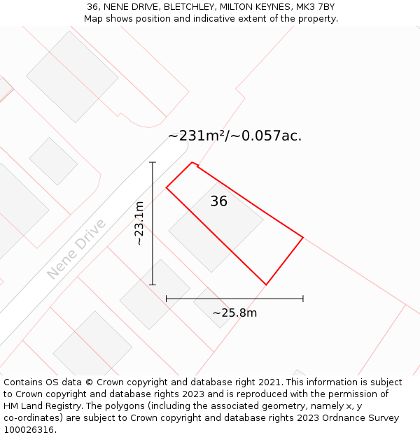 36, NENE DRIVE, BLETCHLEY, MILTON KEYNES, MK3 7BY: Plot and title map