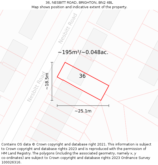 36, NESBITT ROAD, BRIGHTON, BN2 4BL: Plot and title map