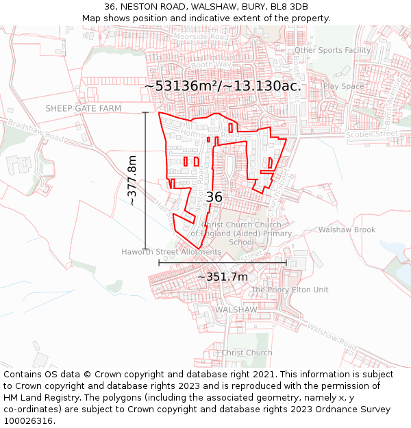 36, NESTON ROAD, WALSHAW, BURY, BL8 3DB: Plot and title map