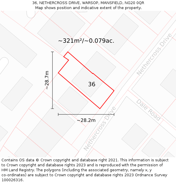 36, NETHERCROSS DRIVE, WARSOP, MANSFIELD, NG20 0QR: Plot and title map