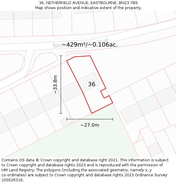 36, NETHERFIELD AVENUE, EASTBOURNE, BN23 7BS: Plot and title map