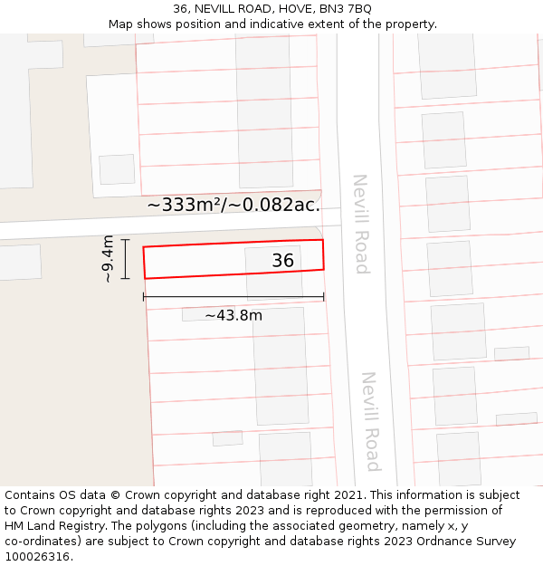 36, NEVILL ROAD, HOVE, BN3 7BQ: Plot and title map