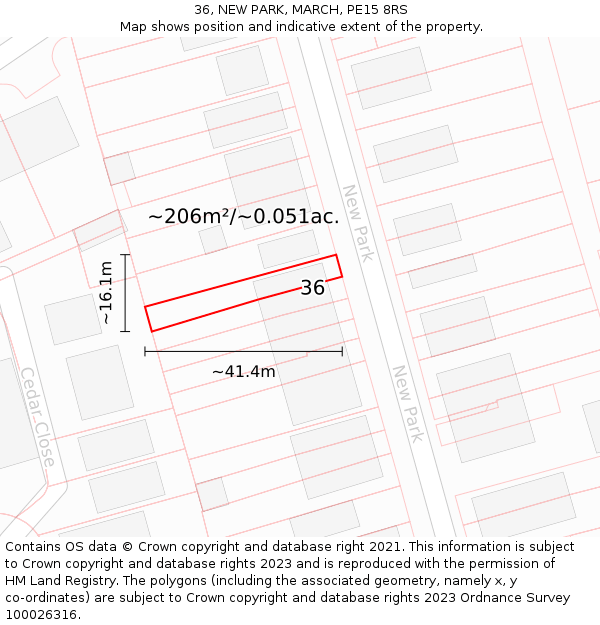 36, NEW PARK, MARCH, PE15 8RS: Plot and title map