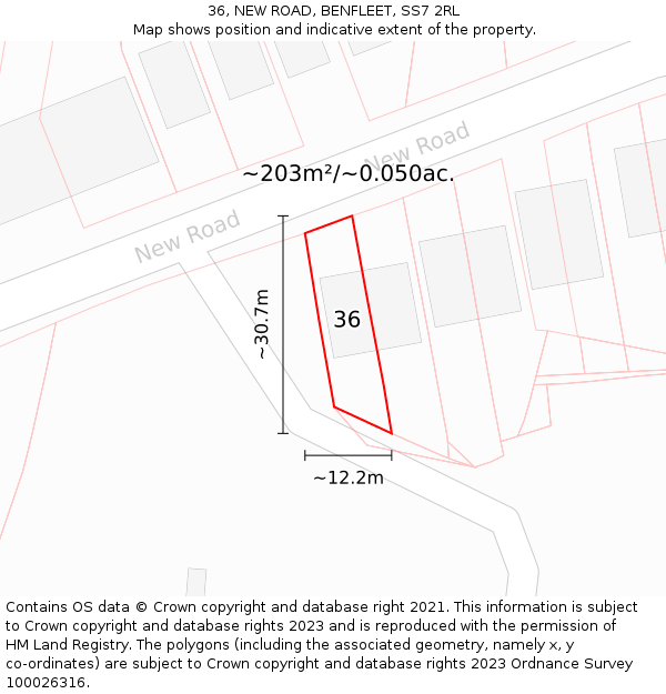 36, NEW ROAD, BENFLEET, SS7 2RL: Plot and title map