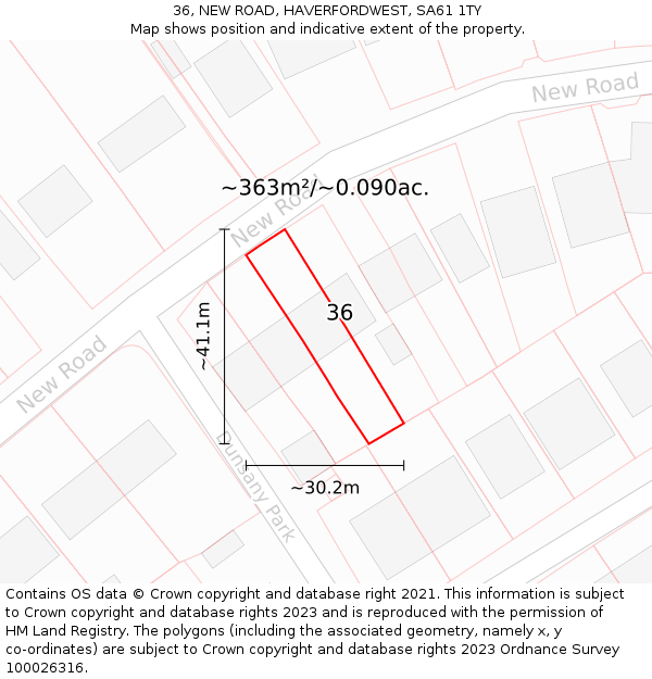 36, NEW ROAD, HAVERFORDWEST, SA61 1TY: Plot and title map