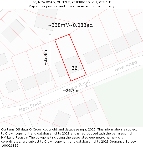 36, NEW ROAD, OUNDLE, PETERBOROUGH, PE8 4LE: Plot and title map