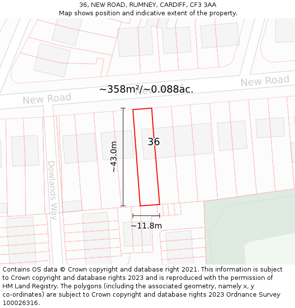 36, NEW ROAD, RUMNEY, CARDIFF, CF3 3AA: Plot and title map