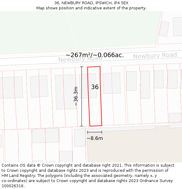 36, NEWBURY ROAD, IPSWICH, IP4 5EX: Plot and title map