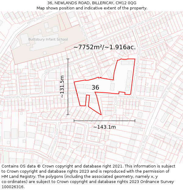 36, NEWLANDS ROAD, BILLERICAY, CM12 0QG: Plot and title map