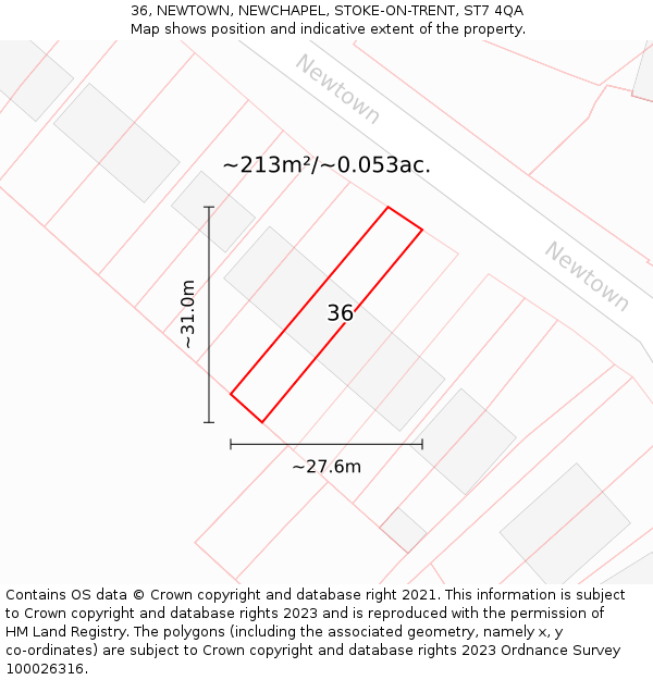 36, NEWTOWN, NEWCHAPEL, STOKE-ON-TRENT, ST7 4QA: Plot and title map