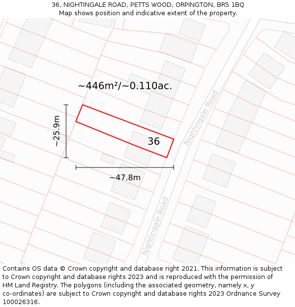 36, NIGHTINGALE ROAD, PETTS WOOD, ORPINGTON, BR5 1BQ: Plot and title map