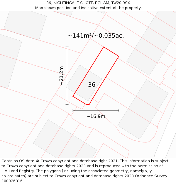 36, NIGHTINGALE SHOTT, EGHAM, TW20 9SX: Plot and title map