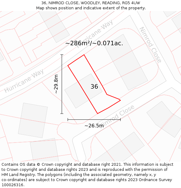 36, NIMROD CLOSE, WOODLEY, READING, RG5 4UW: Plot and title map
