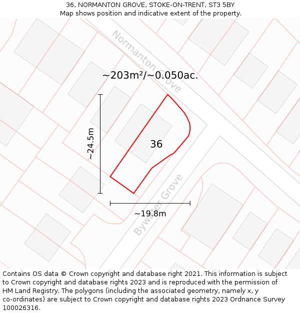 36, NORMANTON GROVE, STOKE-ON-TRENT, ST3 5BY: Plot and title map