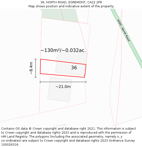 36, NORTH ROAD, EGREMONT, CA22 2PR: Plot and title map