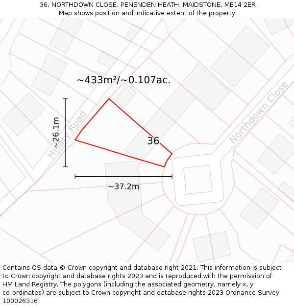 36, NORTHDOWN CLOSE, PENENDEN HEATH, MAIDSTONE, ME14 2ER: Plot and title map