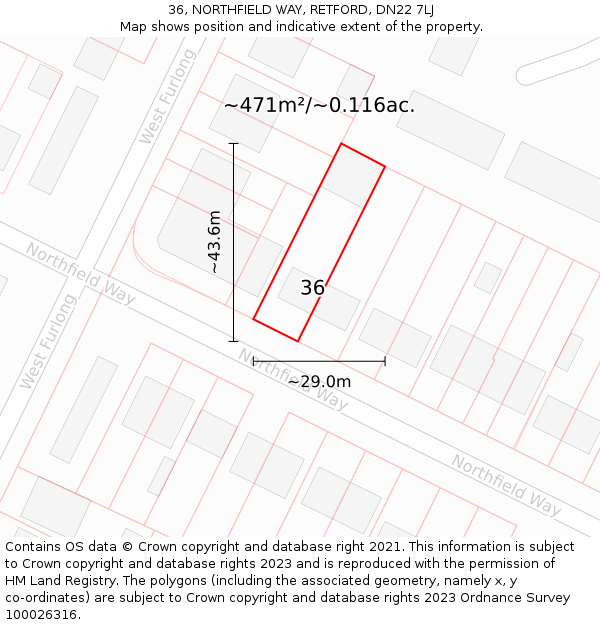 36, NORTHFIELD WAY, RETFORD, DN22 7LJ: Plot and title map