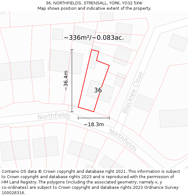 36, NORTHFIELDS, STRENSALL, YORK, YO32 5XW: Plot and title map