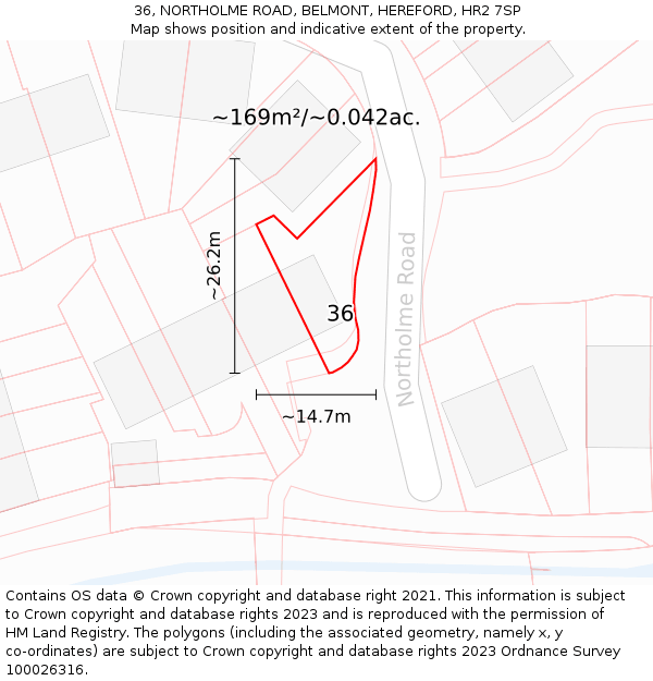 36, NORTHOLME ROAD, BELMONT, HEREFORD, HR2 7SP: Plot and title map