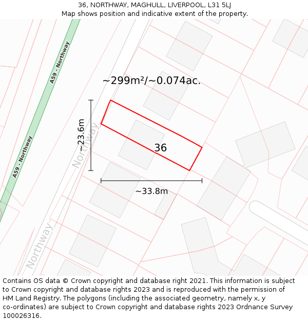 36, NORTHWAY, MAGHULL, LIVERPOOL, L31 5LJ: Plot and title map