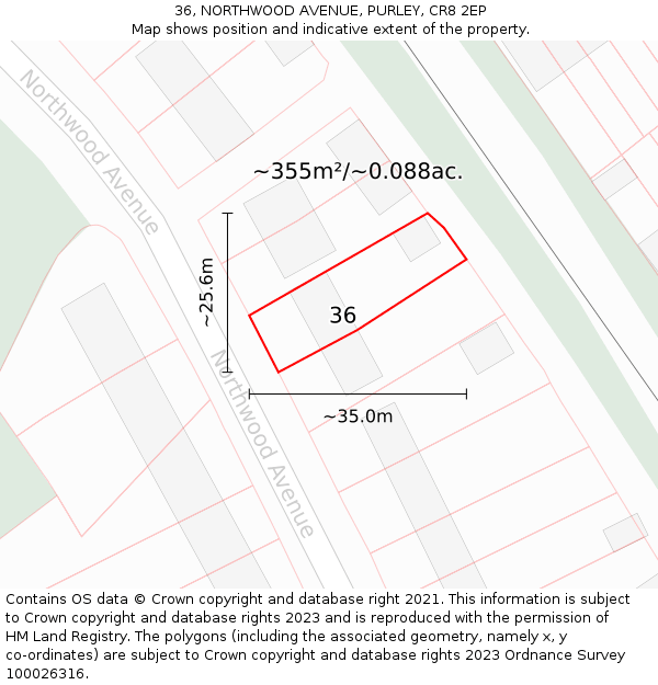 36, NORTHWOOD AVENUE, PURLEY, CR8 2EP: Plot and title map