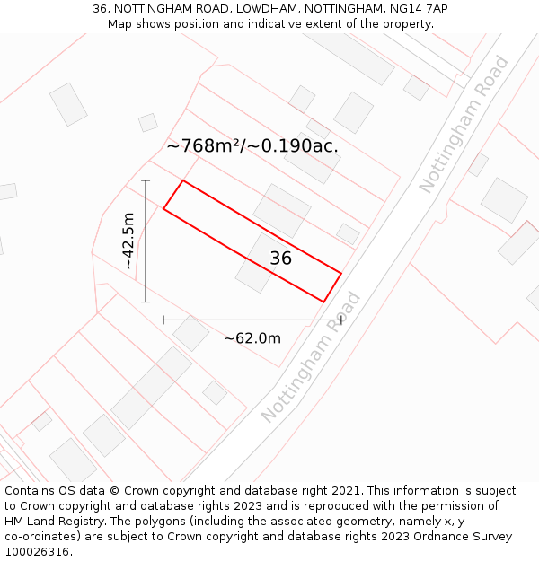 36, NOTTINGHAM ROAD, LOWDHAM, NOTTINGHAM, NG14 7AP: Plot and title map