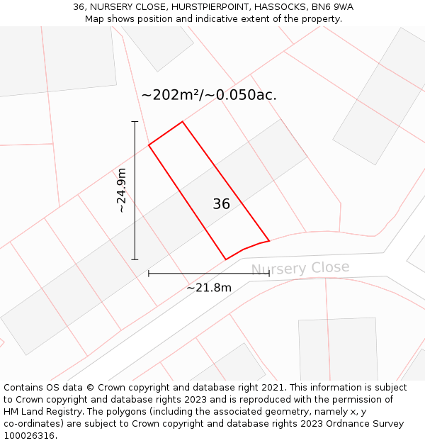 36, NURSERY CLOSE, HURSTPIERPOINT, HASSOCKS, BN6 9WA: Plot and title map