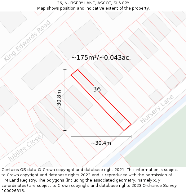 36, NURSERY LANE, ASCOT, SL5 8PY: Plot and title map