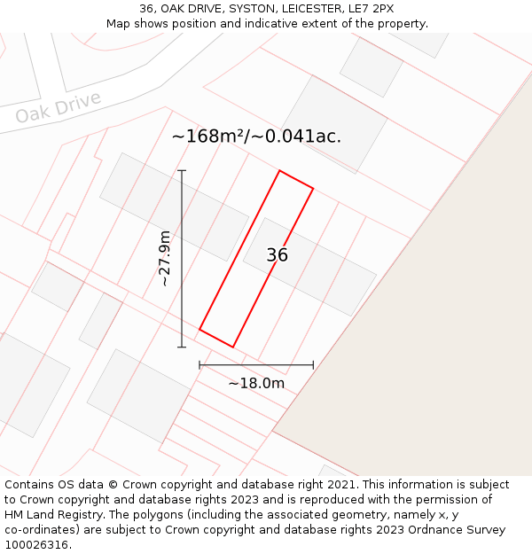 36, OAK DRIVE, SYSTON, LEICESTER, LE7 2PX: Plot and title map