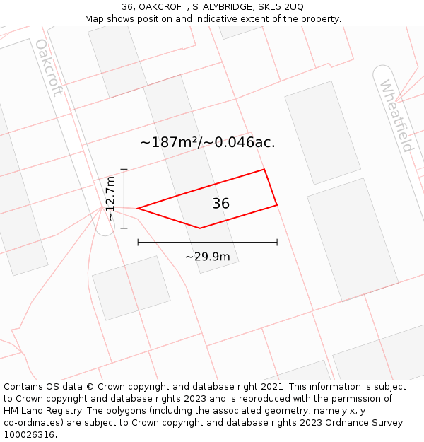 36, OAKCROFT, STALYBRIDGE, SK15 2UQ: Plot and title map